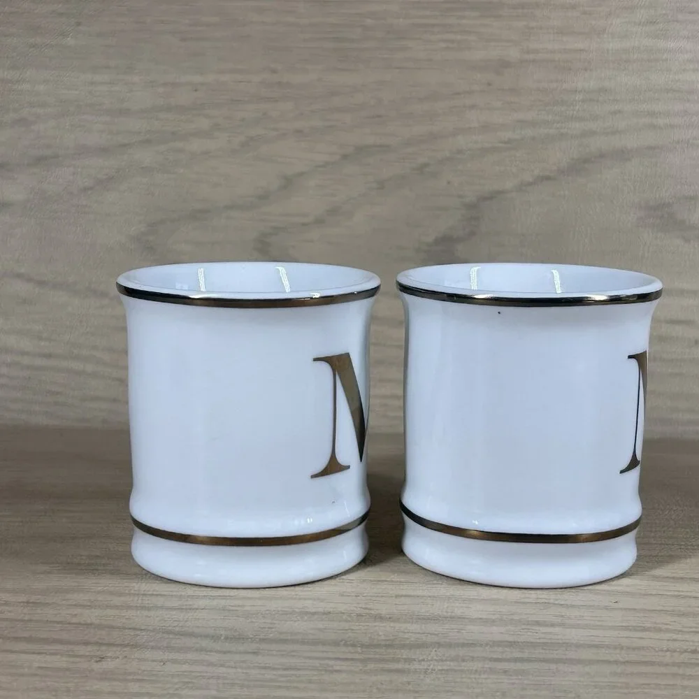 2 Williams Sonoma Gold Initial M Espresso Demitasse Coffee 3 oz Mug Cup Monogram